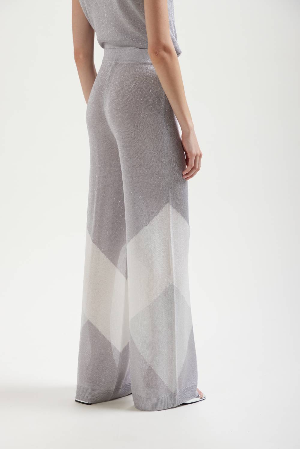 Kangra Cashmere Pantalone Ampio In Lurex Con Intarsio Geometrico