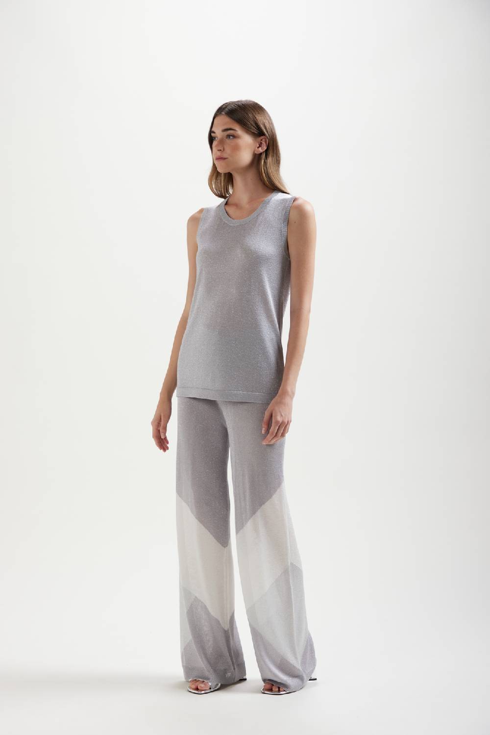 Kangra Cashmere Pantalone Ampio in Lurex Con Intarsio Geometrico