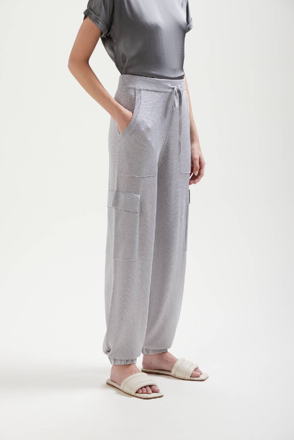 Kangra Cashmere Pantalone Cargo In Lurex Con Tasche