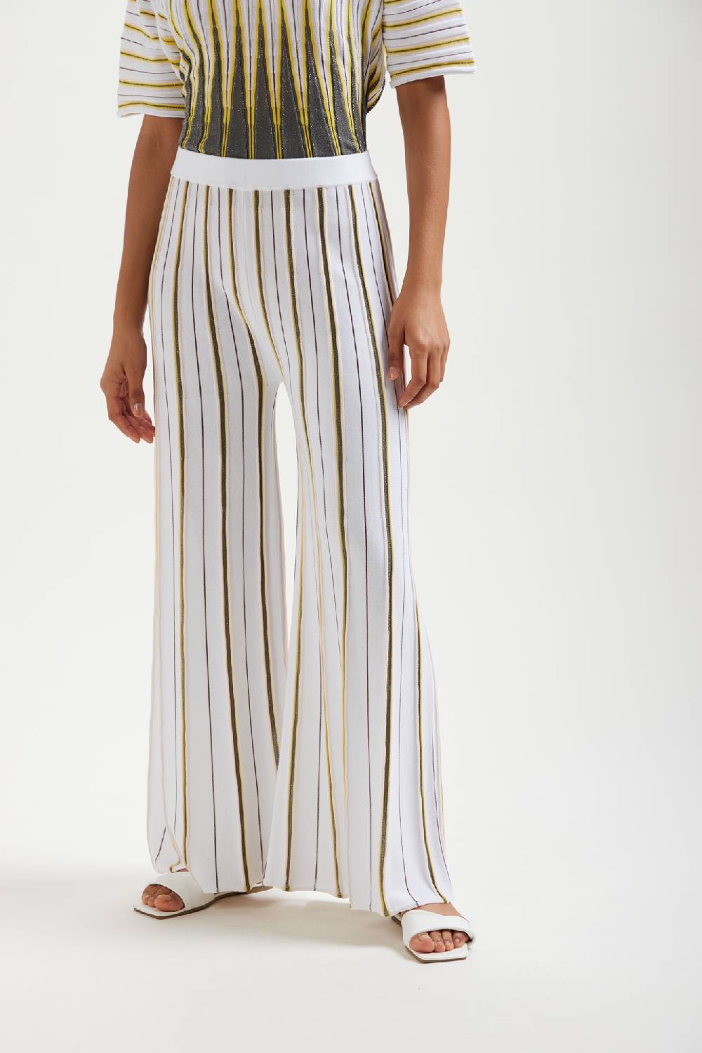 Kangra Cashmere Pantalone Palazzo Jacquard In Cotone e Lurex