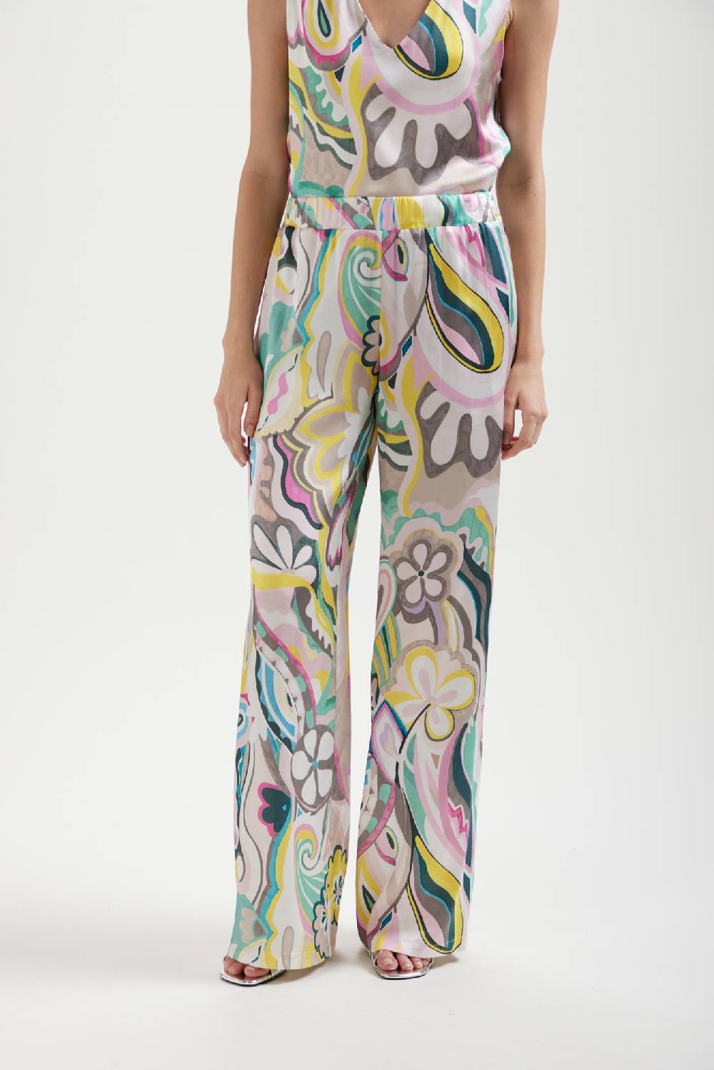 Kangra Cashmere Pantalone Palazzo Stampato Con Tasche In Viscosa