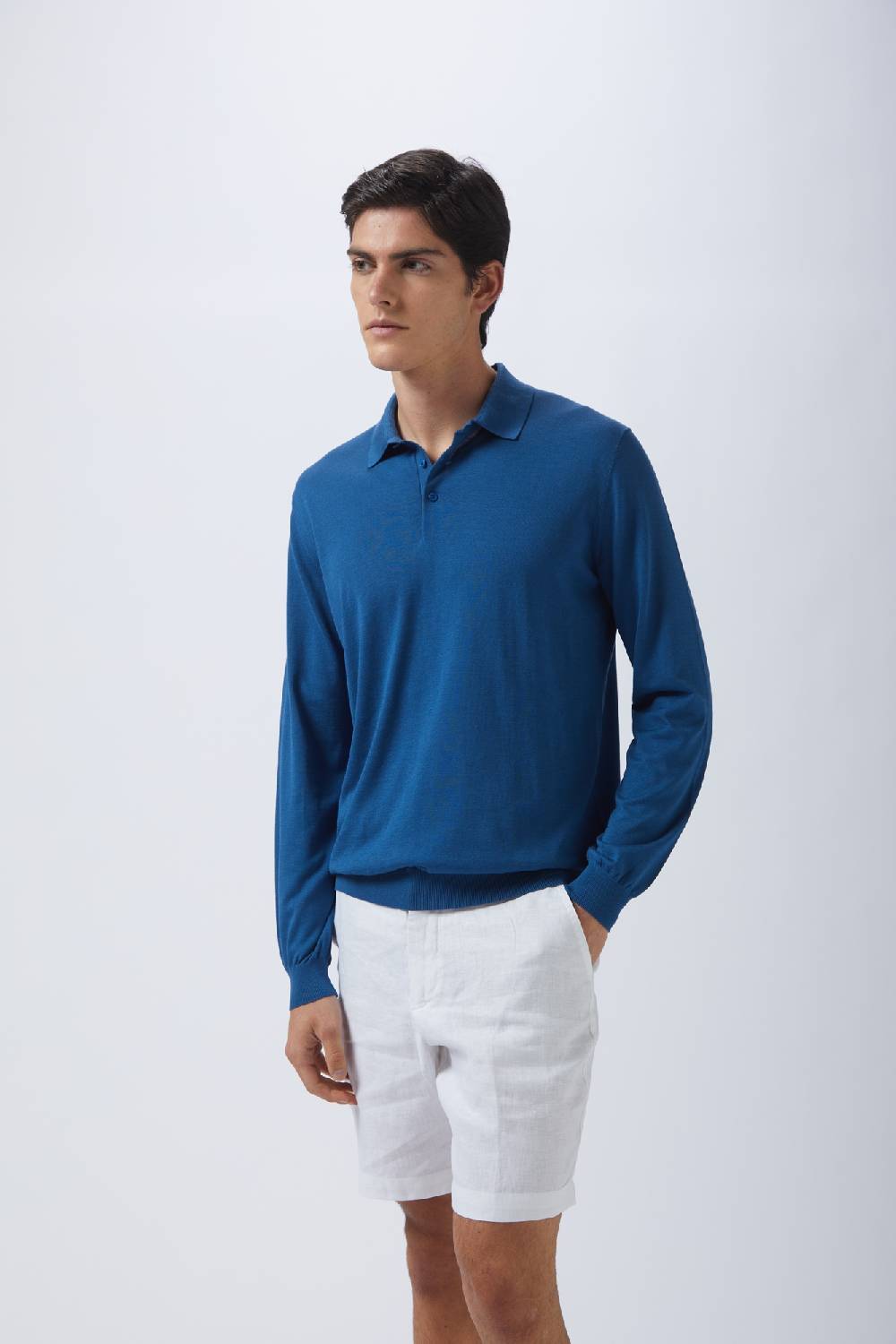 Kangra Cashmere Polo Manica Lunga Rasata In Seta e Cotone