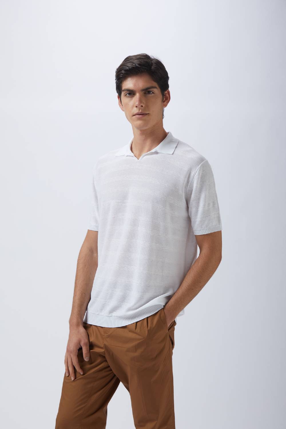 Kangra Cashmere Polo Mezza Manica Rigata in Cotone e Lino