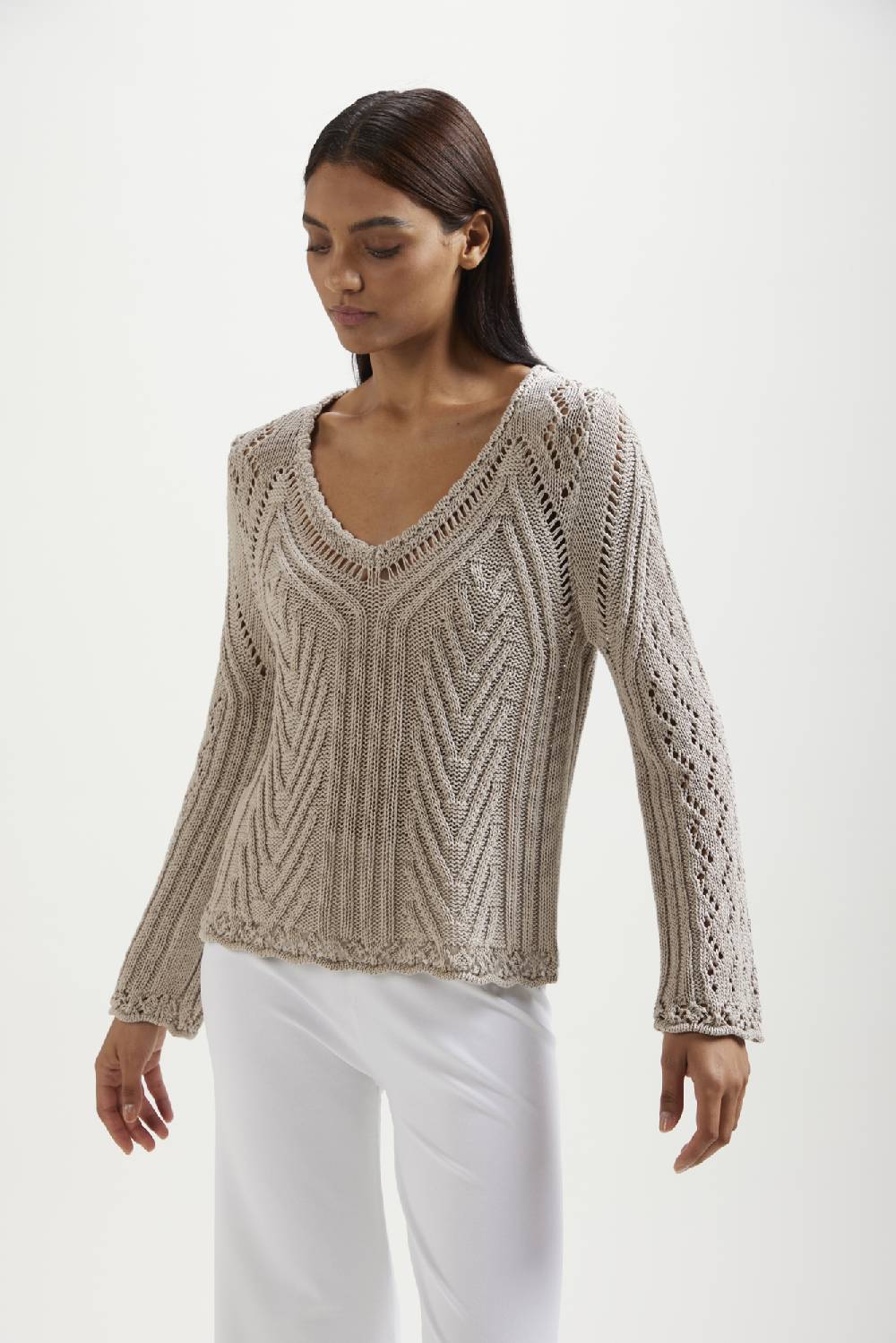 Kangra Cashmere Pullover Con Motivi Di Coste E Punzonato