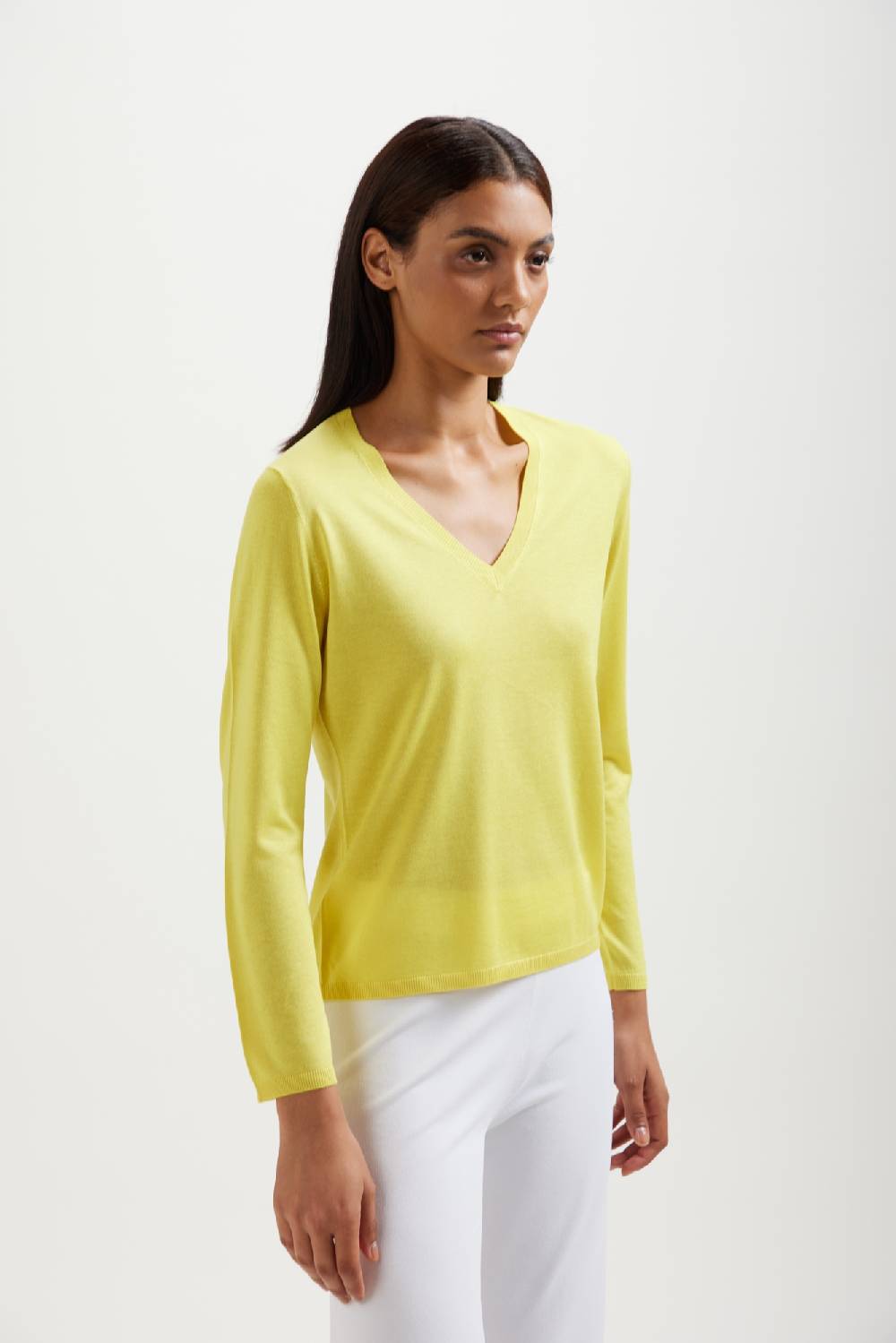 Kangra Cashmere Scollo V Slim Fit Rasato In Seta e Cashmere