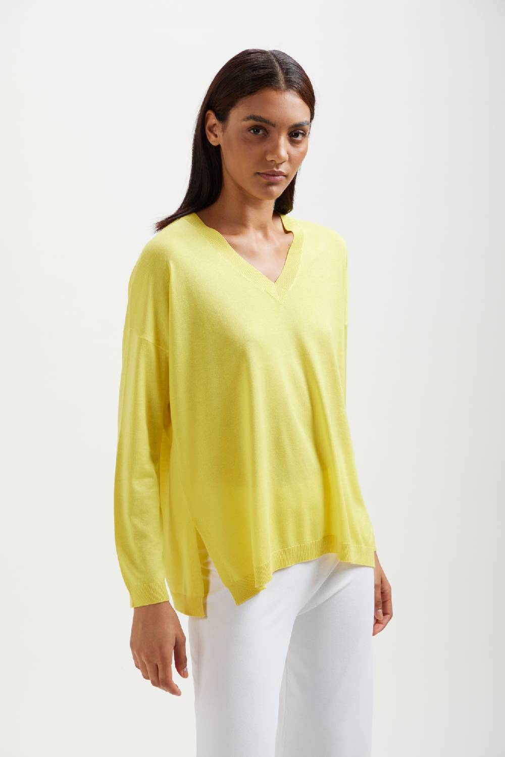 Kangra Cashmere Scollo V Spalla Scesa Con Spacchi In Seta e Cashmere