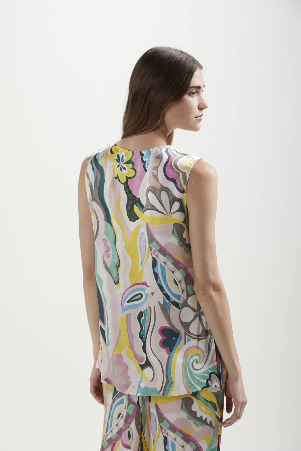 Kangra Cashmere Smanicato Stampato Scollo V Con Spacchi In Viscosa