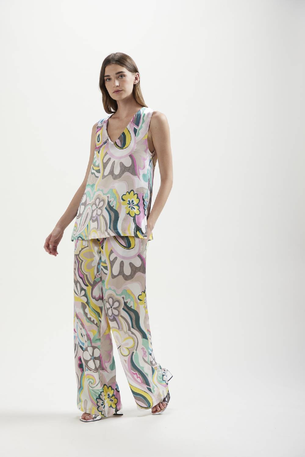 Kangra Cashmere Smanicato Stampato Scollo V Con Spacchi In Viscosa