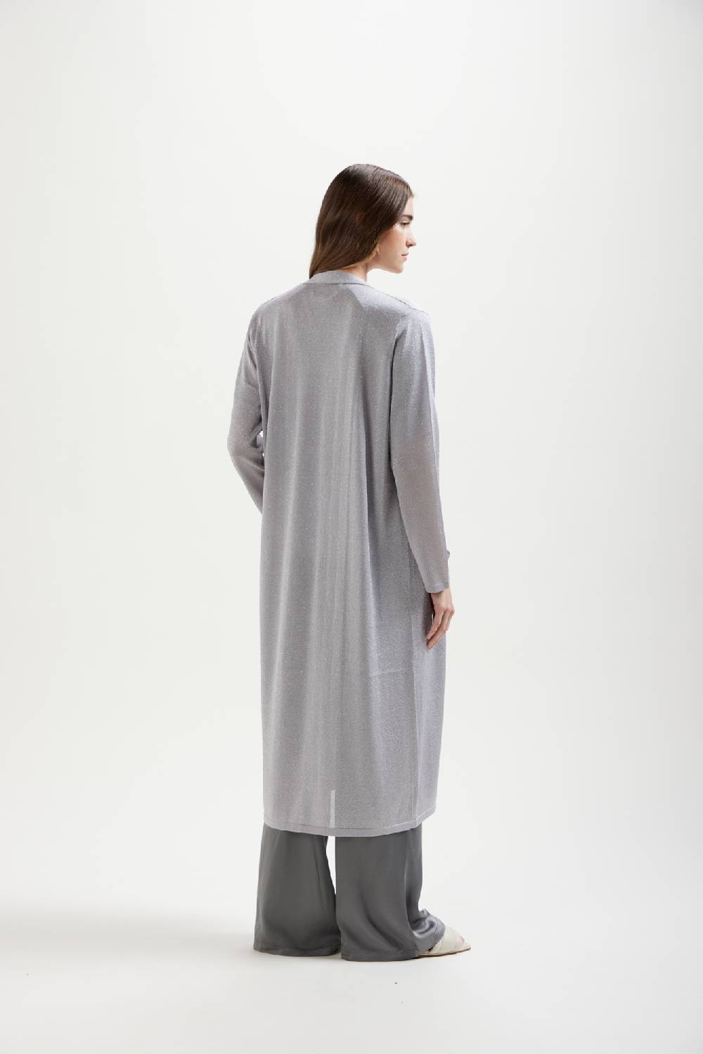 Kangra Cashmere Spolverino Lungo In Lurex Rasato Con Tasche