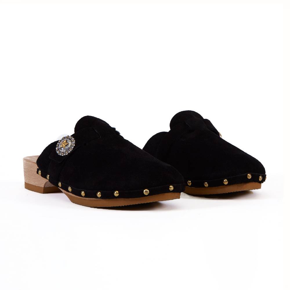 Kate Cate ALLEGRA CLOGS SHEARLING SUEDE BLACK/BLACK