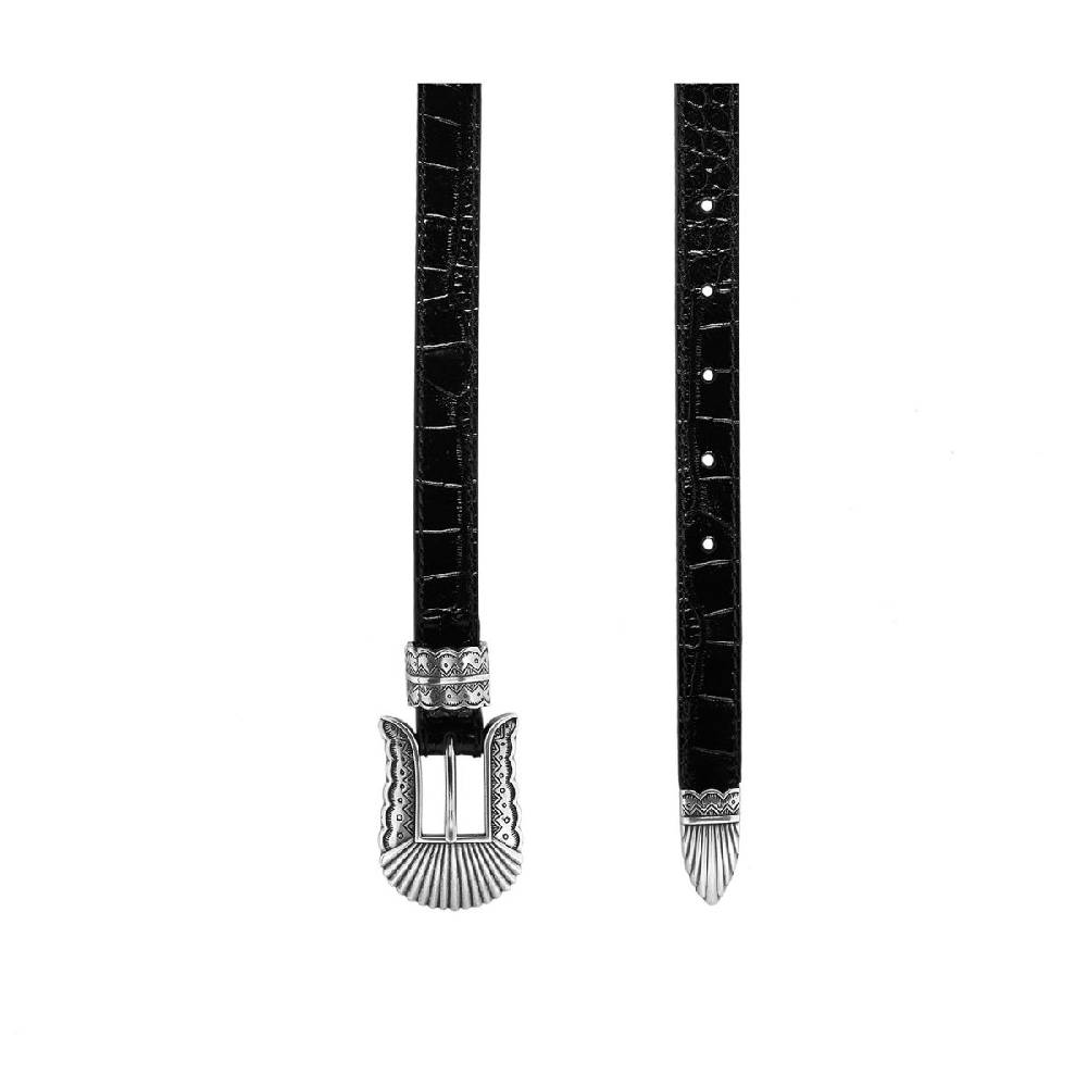 Kate Cate THIN KIM BELT BLACK CROC EFFECT CALFSKIN