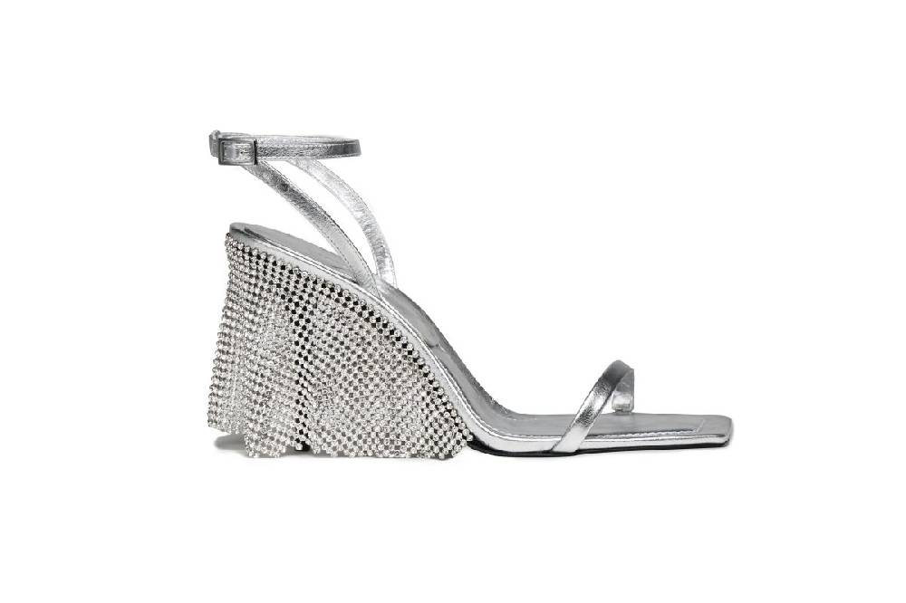 Kate Cate KATE SANDAL 90MM IN SILVER CALFSKIN LEATHER