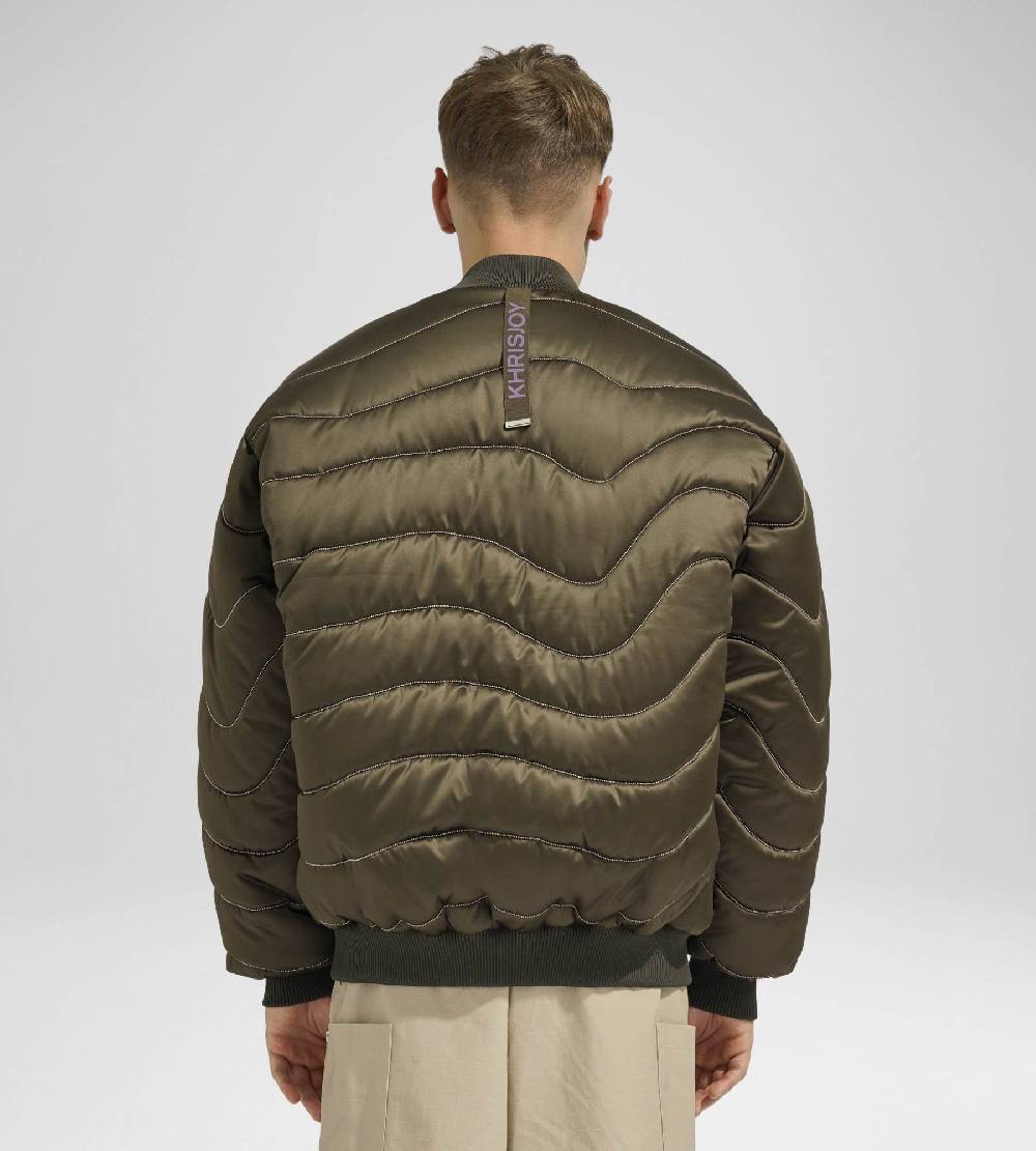 Khrisjoy BOMBER SATIN WAVE CHAINS OLIVE GREEN