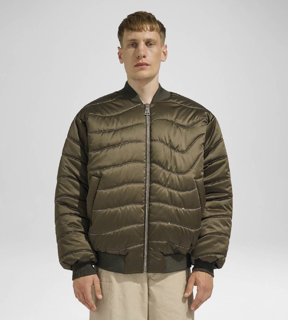 Khrisjoy BOMBER SATIN WAVE CHAINS OLIVE GREEN