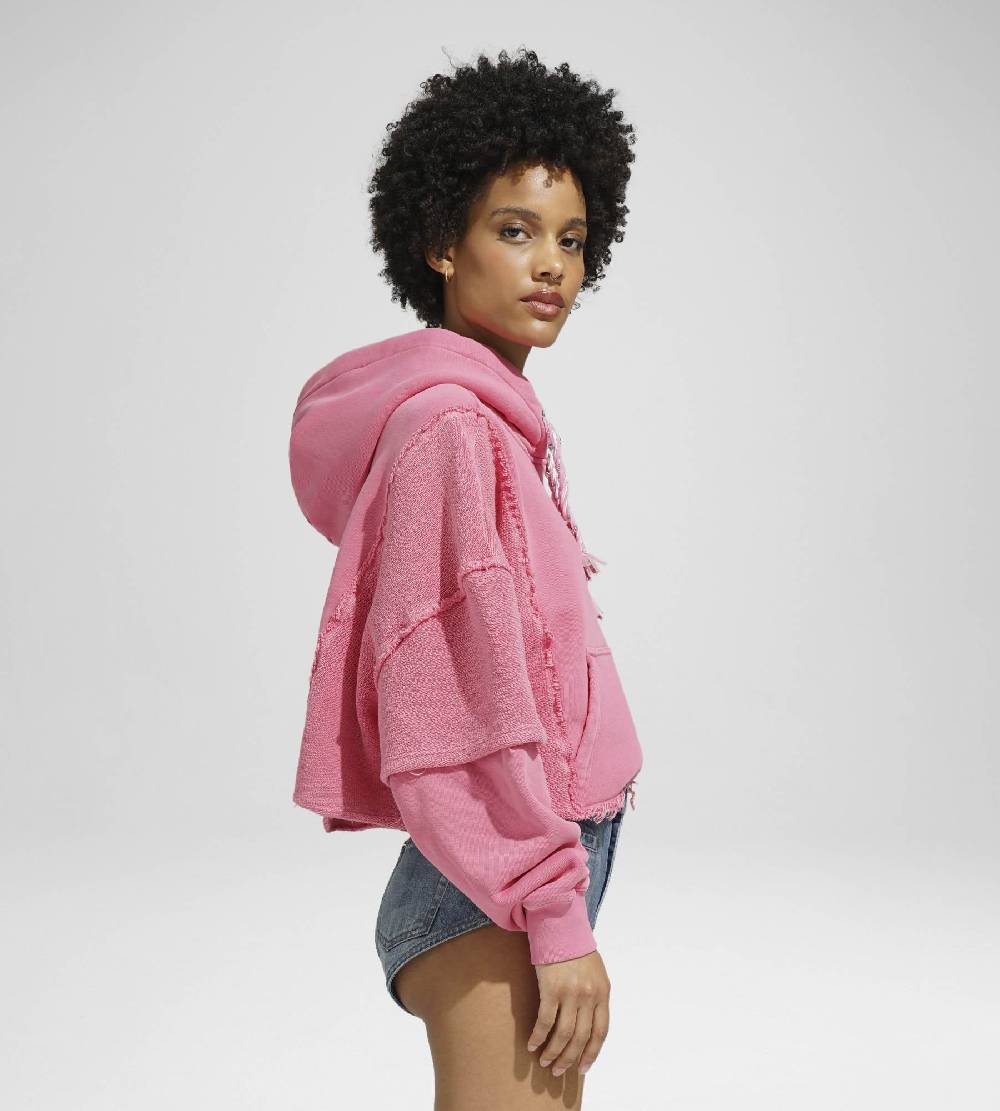 Khrisjoy HOODIE CROP DOUBLE POCKETS CANDY PINK