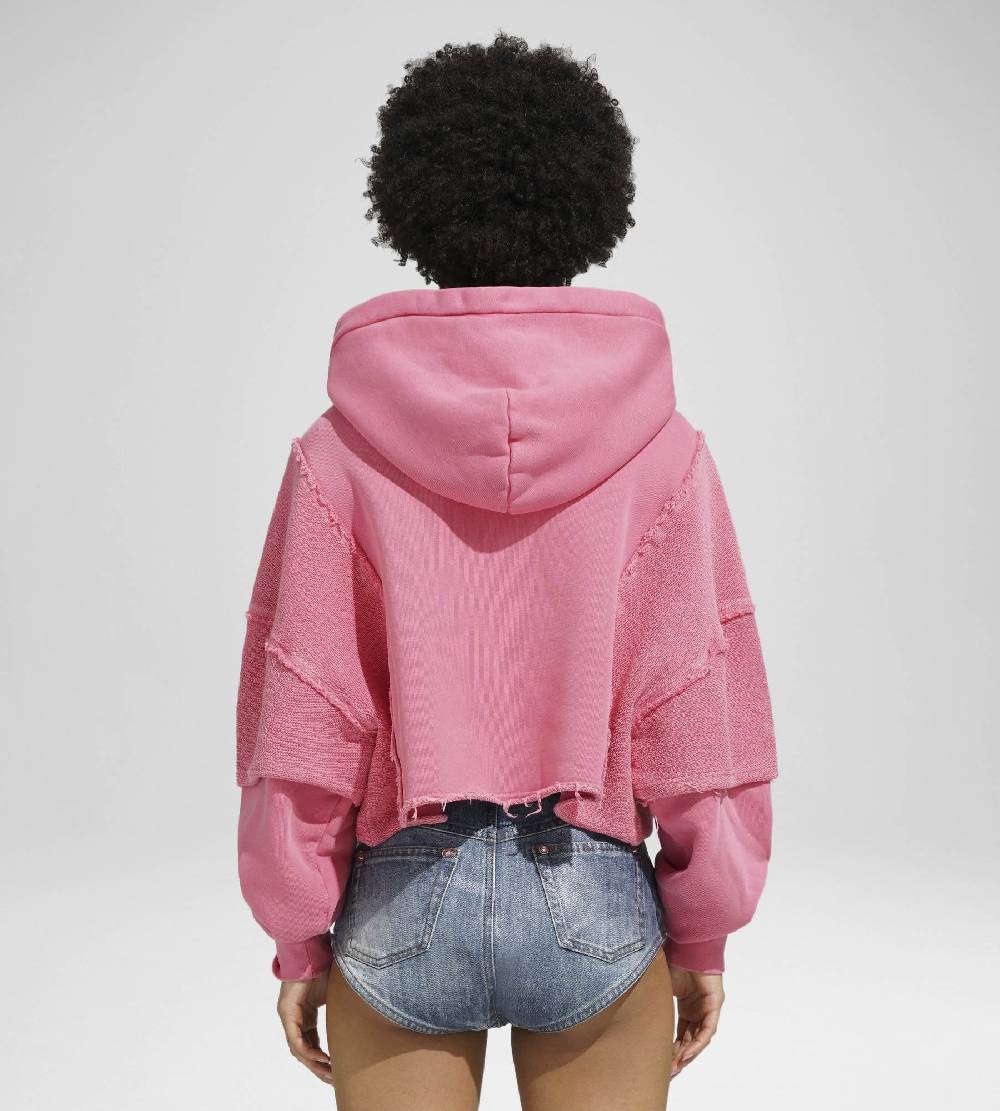 Khrisjoy HOODIE CROP DOUBLE POCKETS CANDY PINK
