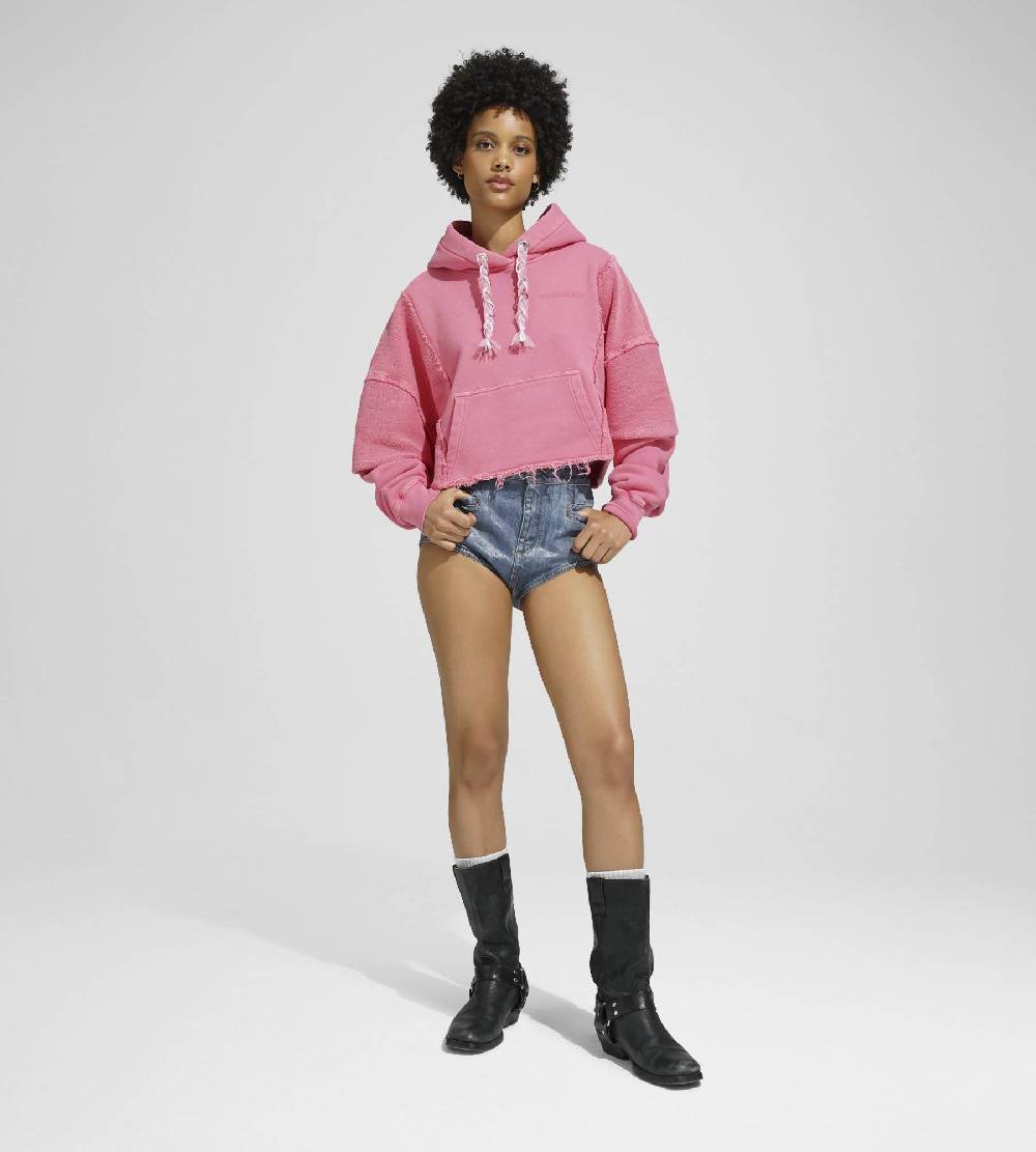 Khrisjoy HOODIE CROP DOUBLE POCKETS CANDY PINK