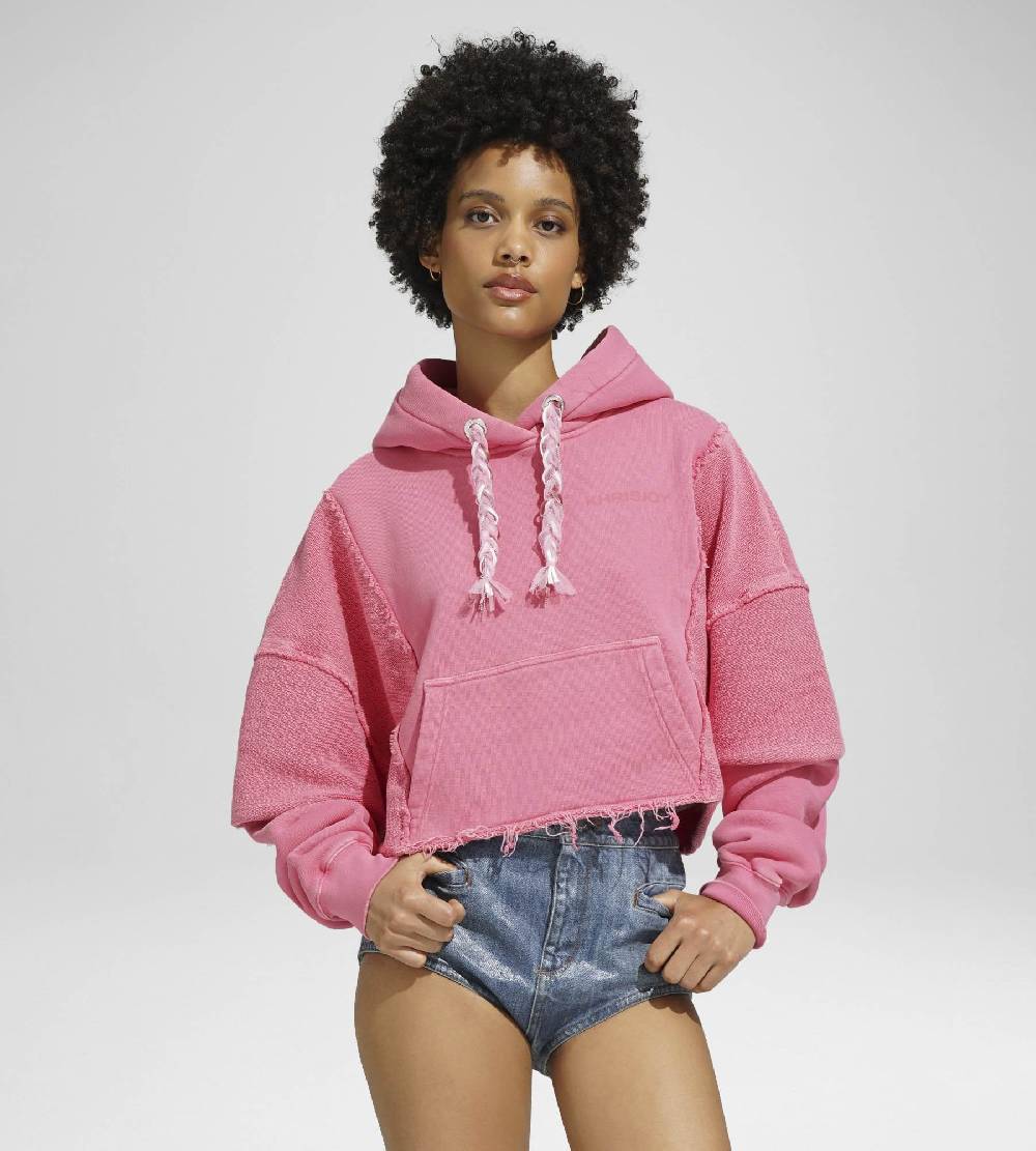 Khrisjoy HOODIE CROP DOUBLE POCKETS CANDY PINK