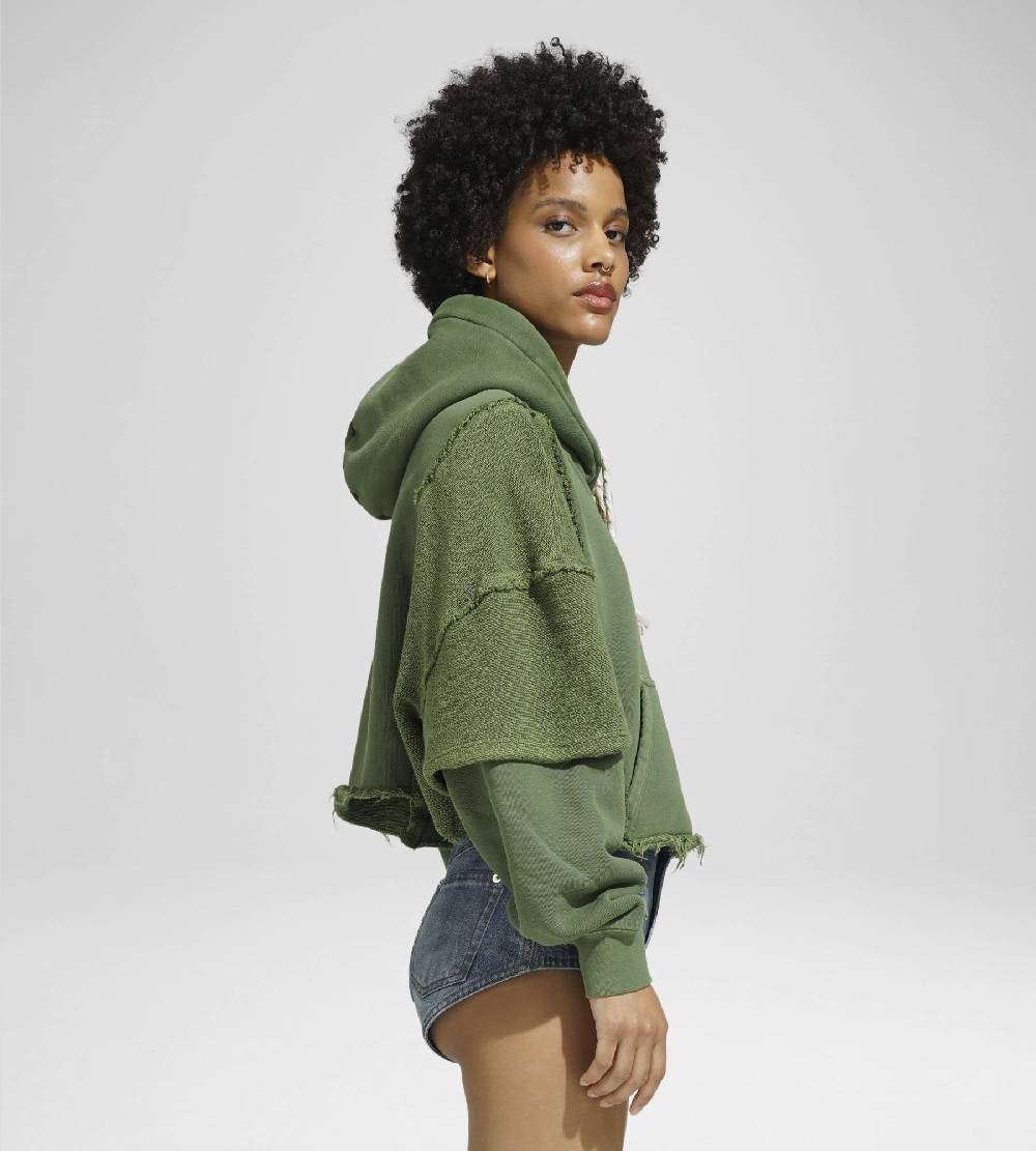 Khrisjoy HOODIE CROP DOUBLE POCKETS OLIVE GREEN
