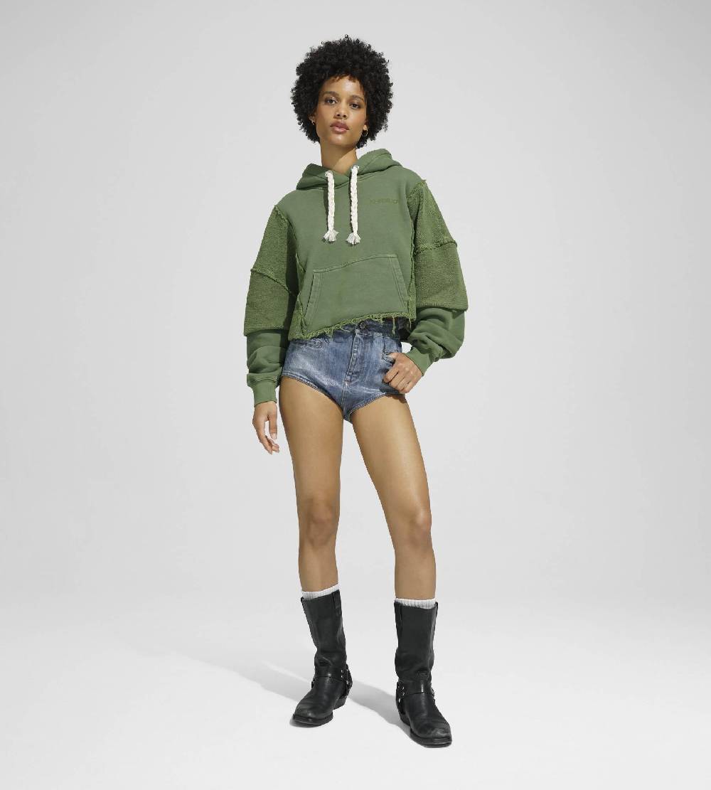 Khrisjoy HOODIE CROP DOUBLE POCKETS OLIVE GREEN