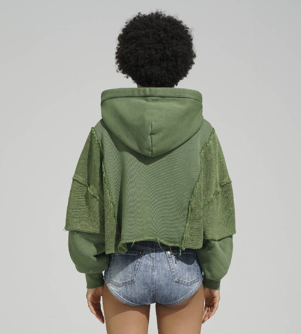 Khrisjoy HOODIE CROP DOUBLE POCKETS OLIVE GREEN