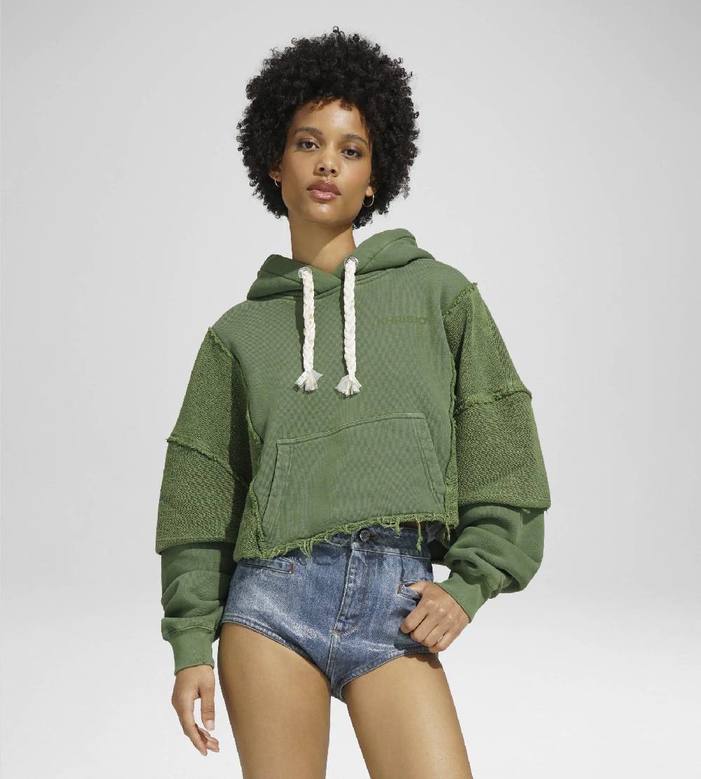 Khrisjoy HOODIE CROP DOUBLE POCKETS OLIVE GREEN