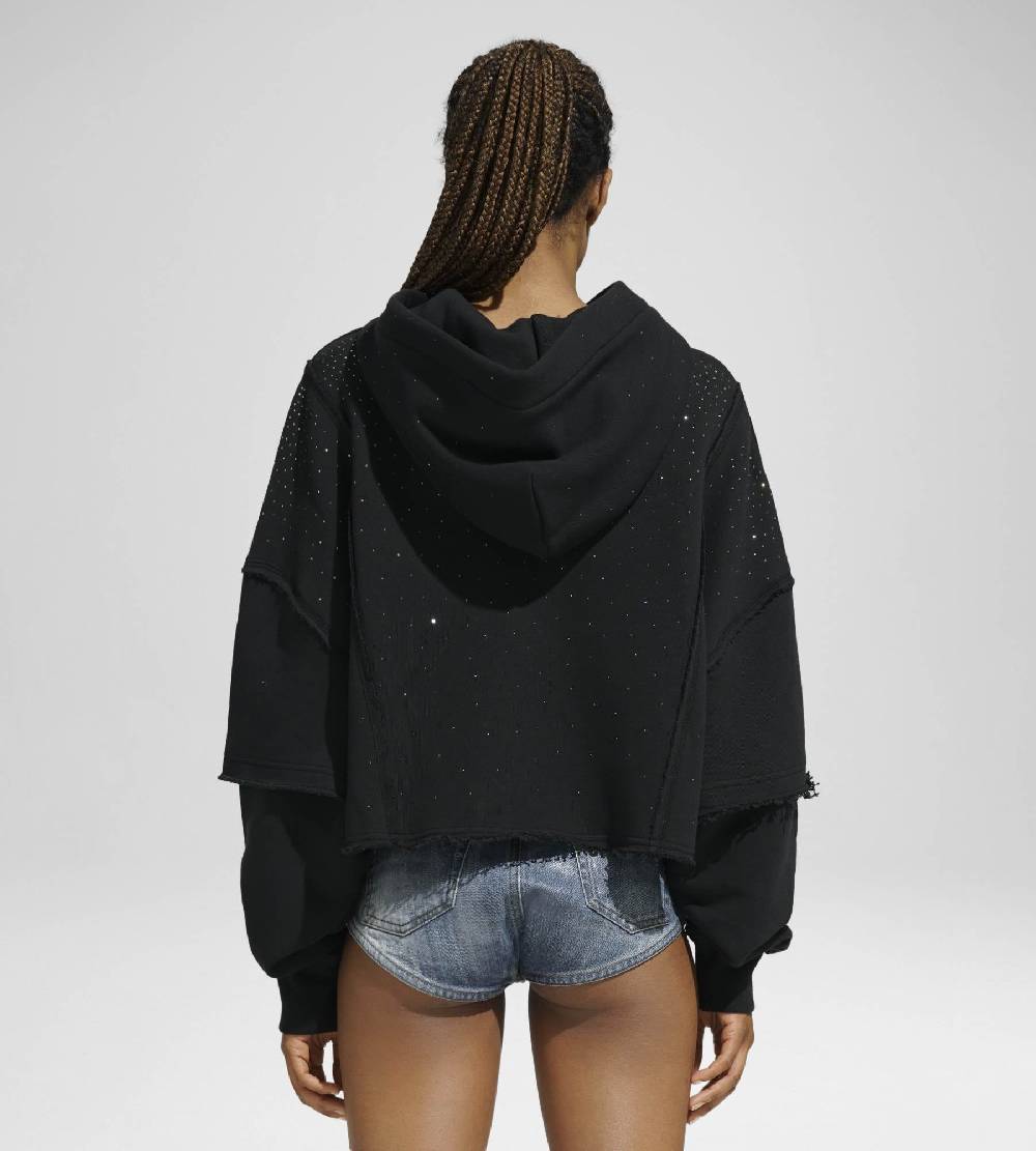Khrisjoy HOODIE CROP DOUBLE POCKETS STRASS BLACK