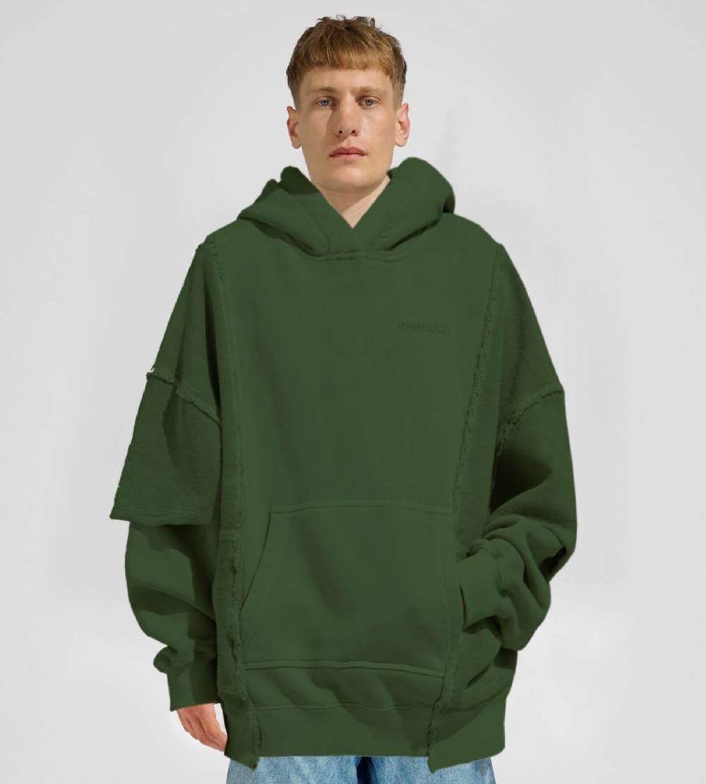 Khrisjoy HOODIE DOUBLE POCKETS OLIVE GREEN