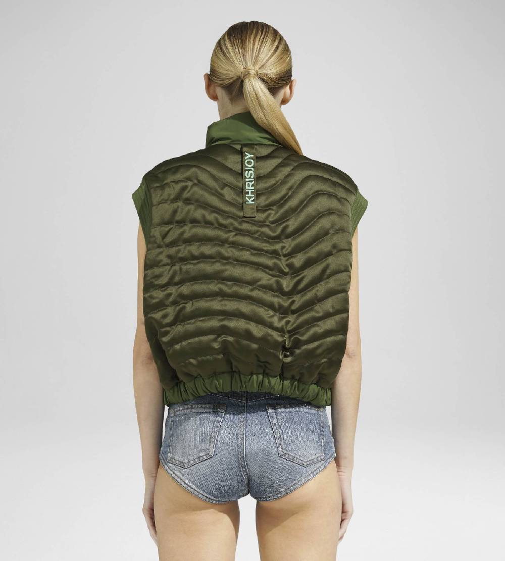 Khrisjoy JOY SATIN CROPPED VEST OLIVE GREEN