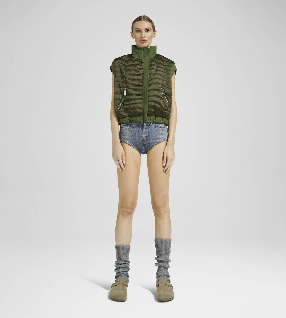 Khrisjoy JOY SATIN CROPPED VEST OLIVE GREEN