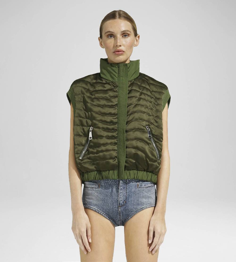 Khrisjoy JOY SATIN CROPPED VEST OLIVE GREEN