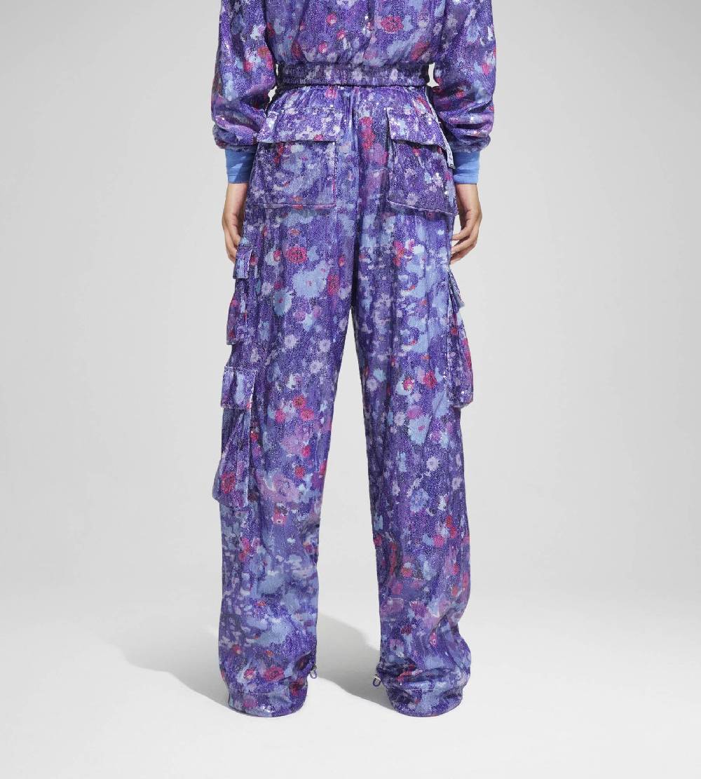 Khrisjoy PANTS MULTIPOCKET PAILLETTES FLOWERS UPSIDE DOWN GRAPE