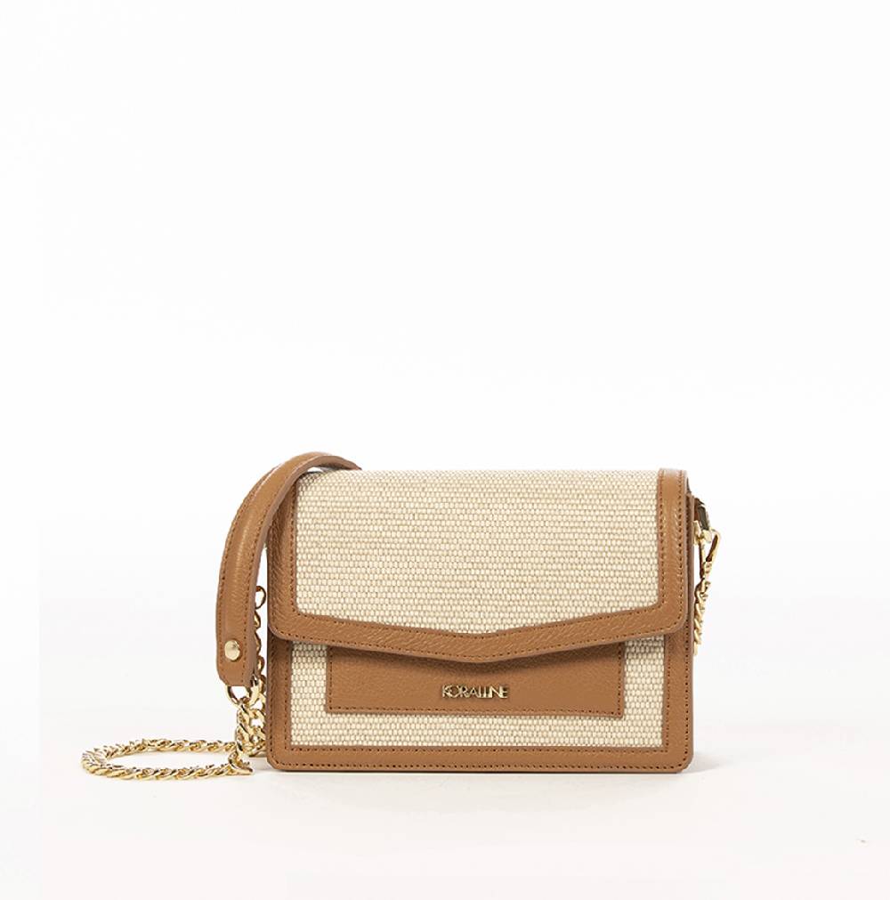 Koralline BORSA IN RAFIA CON DETTAGLI IN PELLE