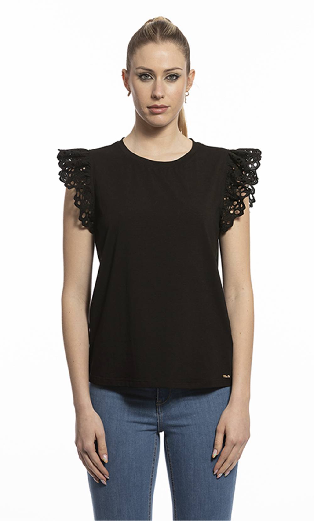 Koralline CANOTTA CON MANICHE IN SANGALLO