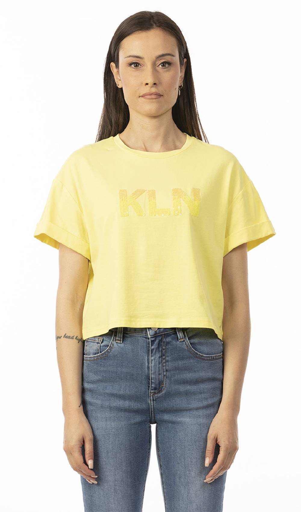Koralline T-SHIRT CON LOGO PAILLETTES E PERLINE