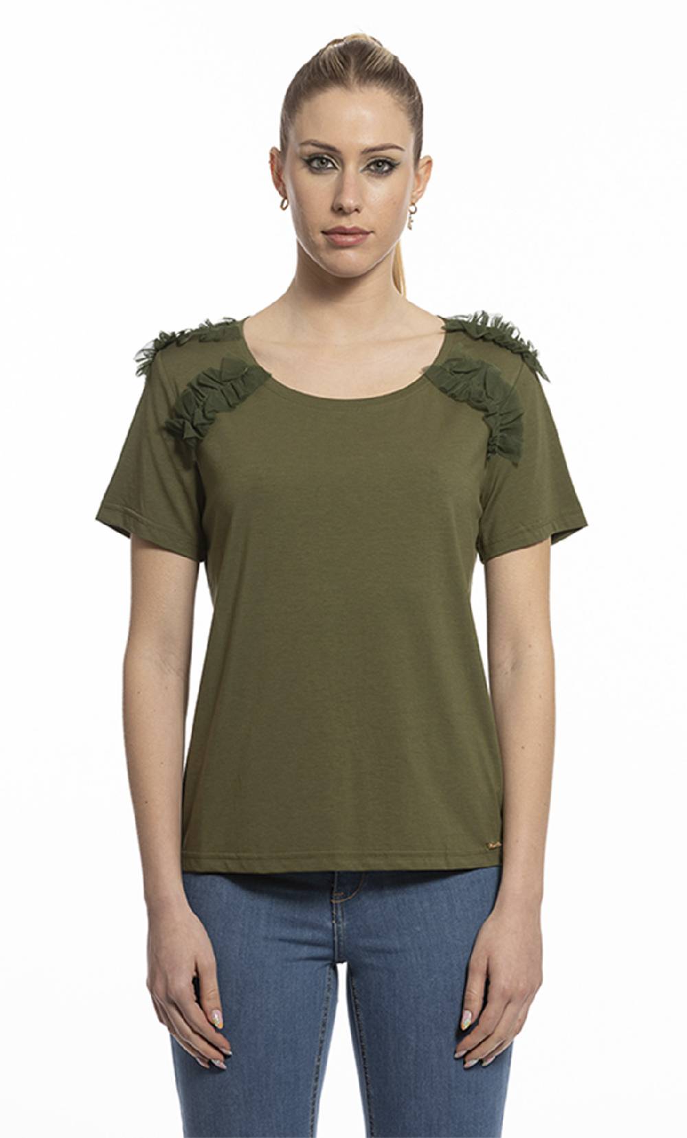 Koralline T-SHIRT CON ROUCHES IN TULLE