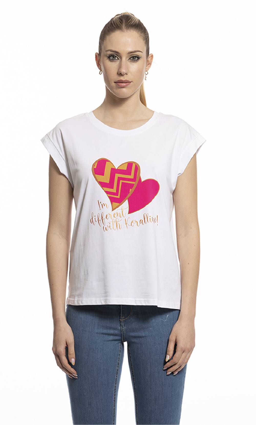 Koralline “T-SHIRT CON STAMPA “”CUORI”””