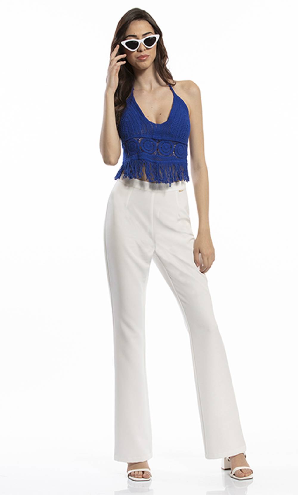 Koralline TOP BRALETTE IN PIZZO MACRAME’ CON FRANGE