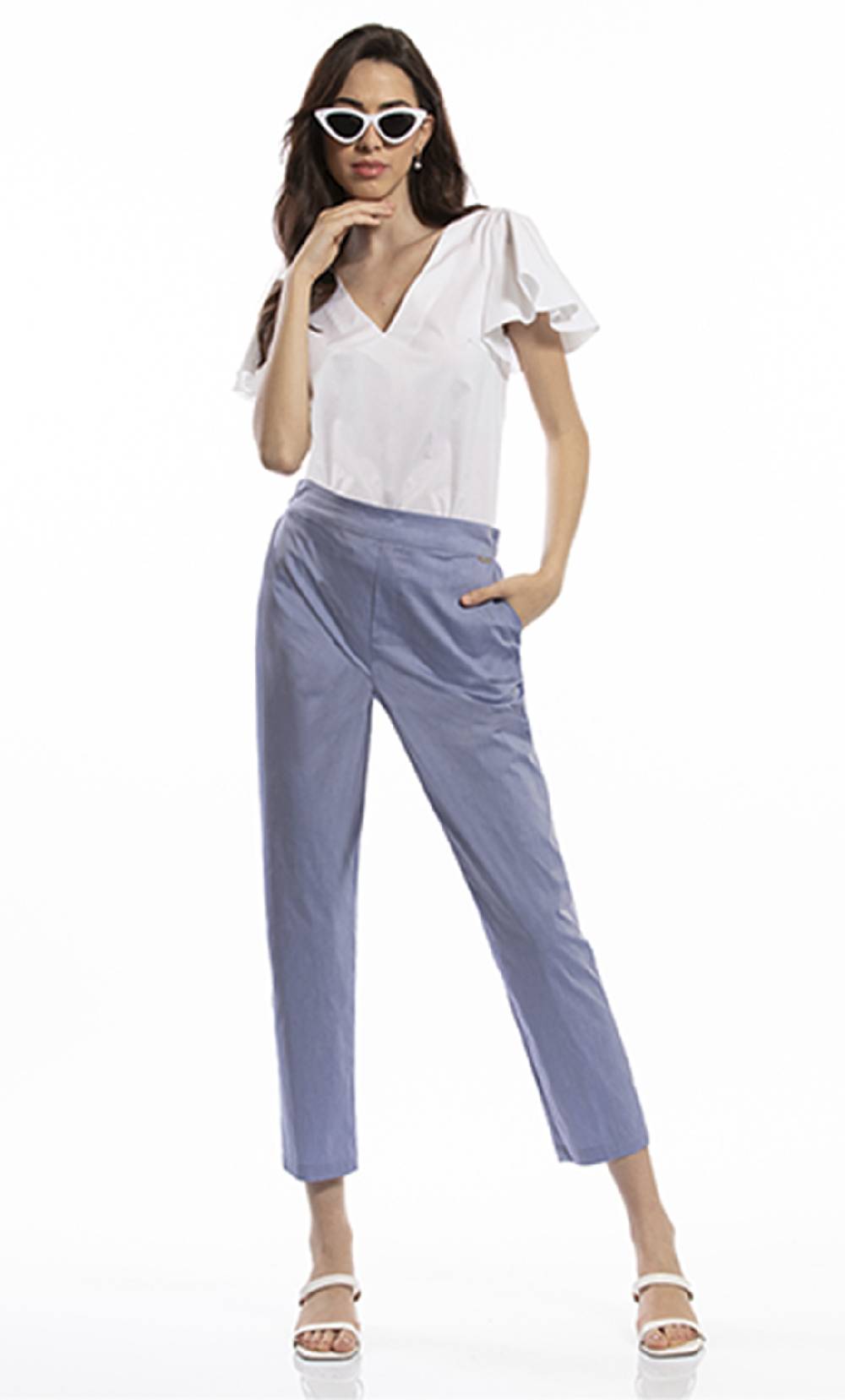 Koralline TOP IN POPELINE CON MANICA A ROUCHE