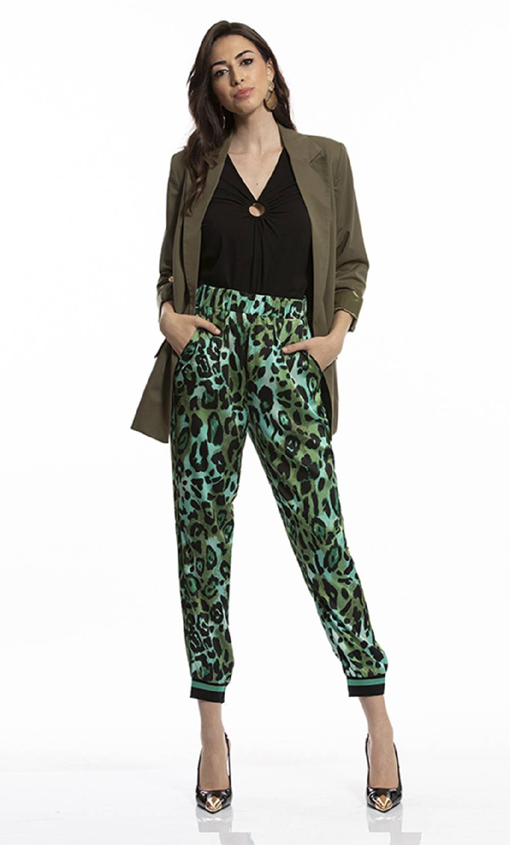 Koralline PANTALONE IN STAMPA ANIMALIER CON POLSINO