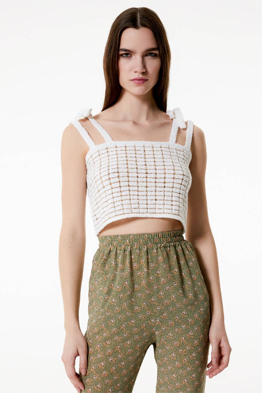 Kristina Ti GIULIA - Crop Top With Shoulder Pads Goldy