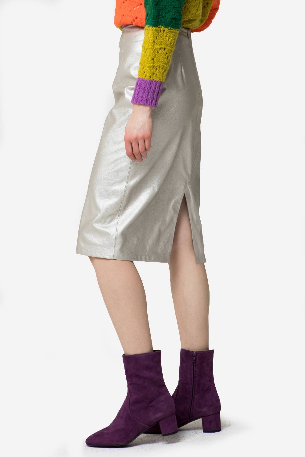 Kristina Ti JANE - Eccentric Silver Eco-leather Sheath Dress