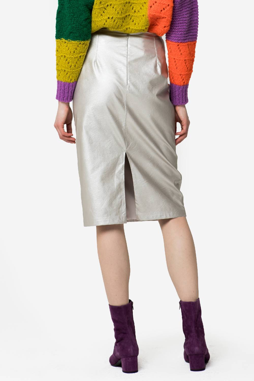 Kristina Ti JANE - Eccentric Silver Eco-leather Sheath Dress