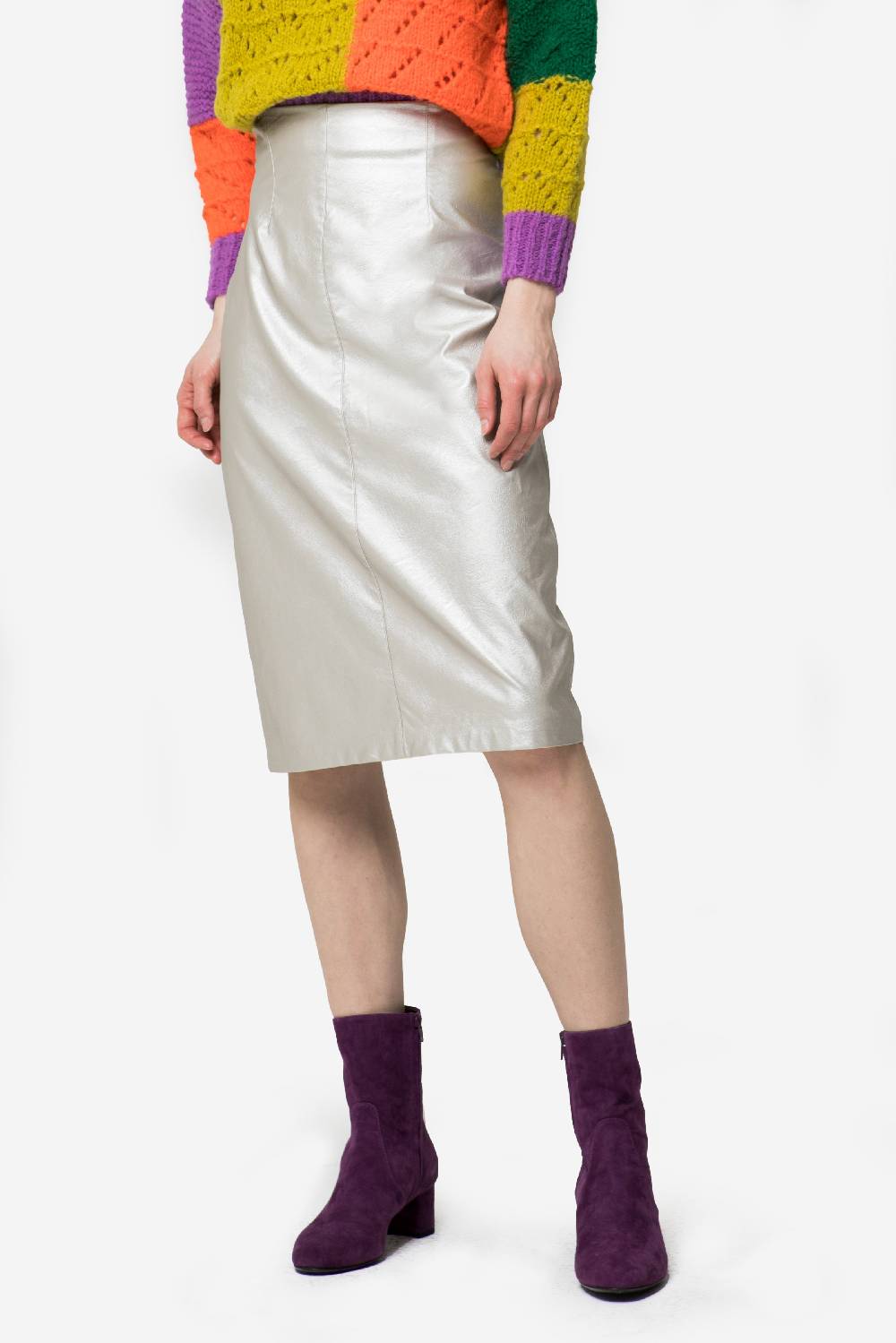 Kristina Ti JANE - Eccentric silver eco-leather sheath dress