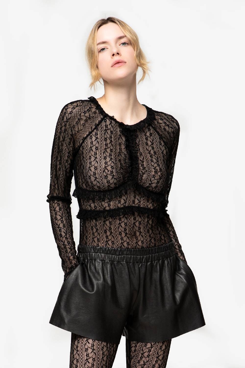 Kristina Ti HOLLY - Undress lace crew-neck T-shirt