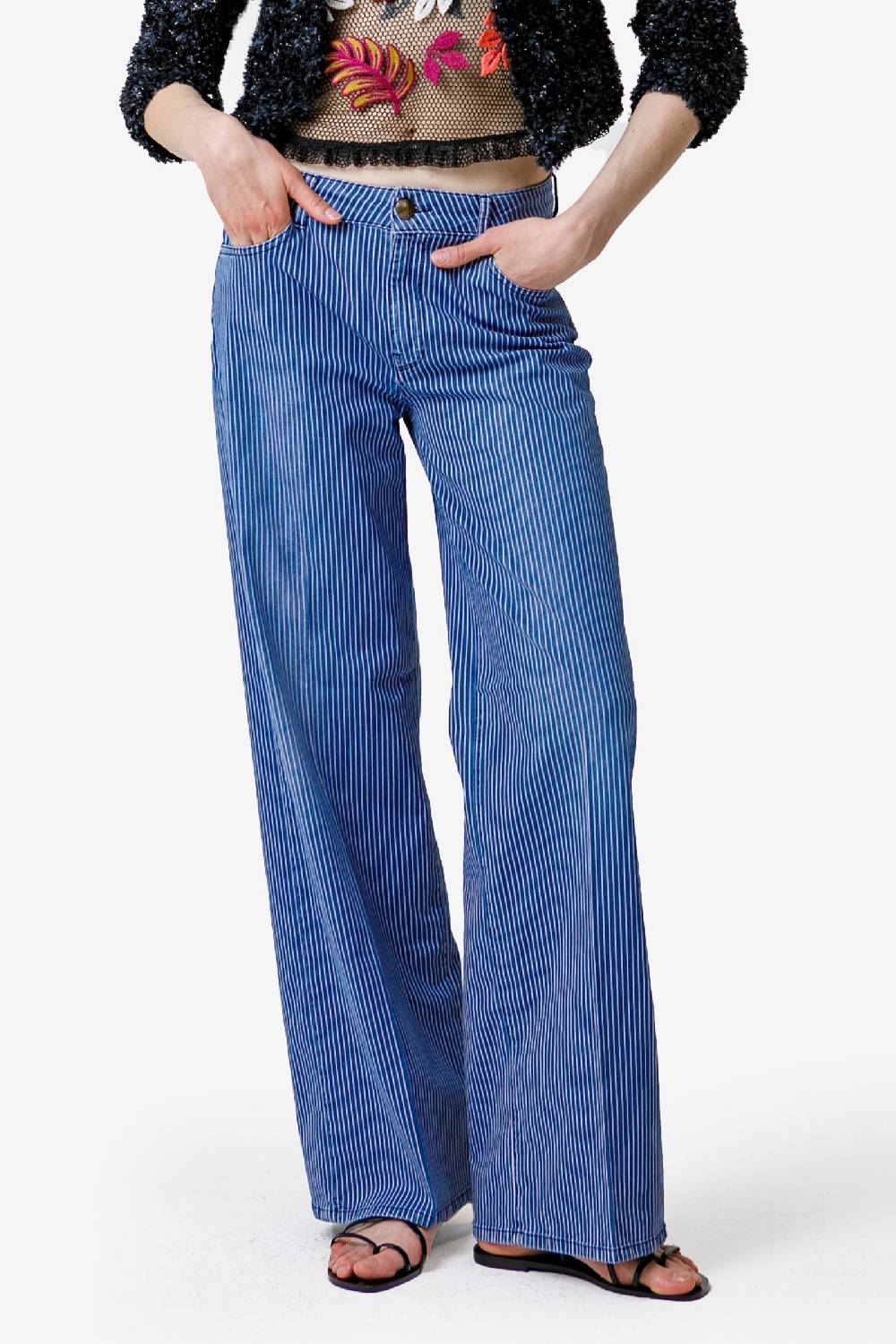 Kristina Ti TABITA - Striped low waist jeans