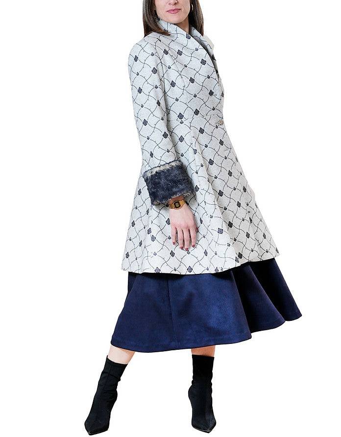 La Fabrique Mia Cappotto Svasato In Blu E Grigio Chiaro