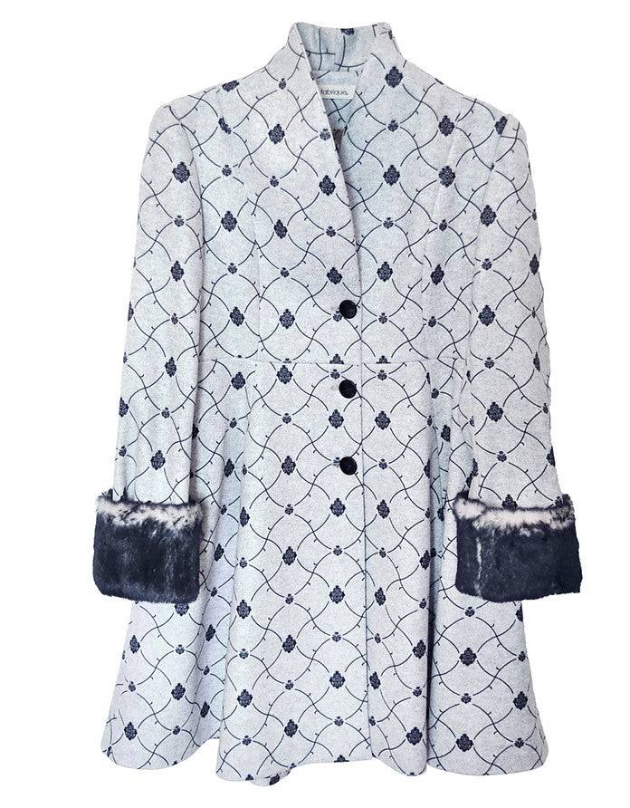 La Fabrique Mia Cappotto Svasato In Blu E Grigio Chiaro