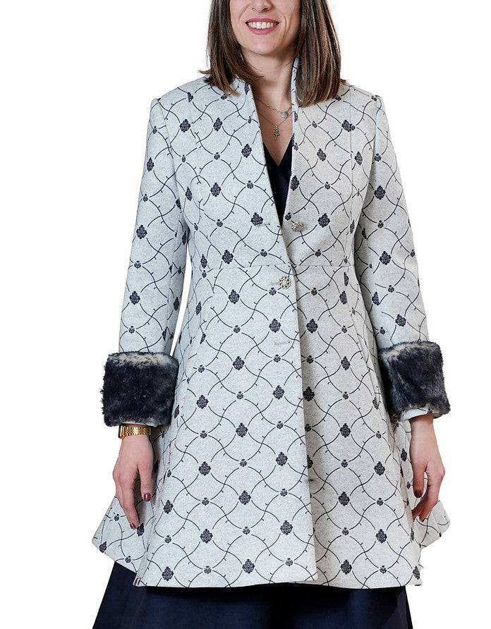 La Fabrique Mia Cappotto Svasato in Blu e Grigio Chiaro