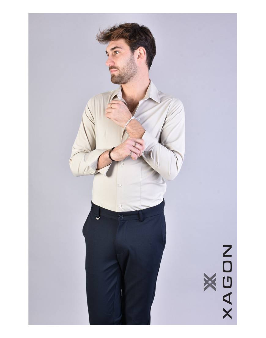 La Haine Inside Us CAMICIA PAMATE Stretch Slim Fit Beige